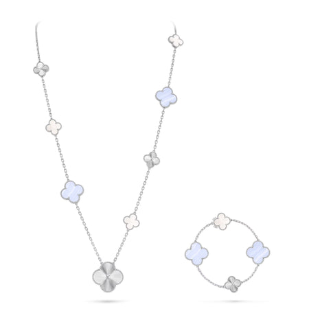[CLOVER JEWELRY]DETACHABLE CLOVER 15(11+4) FLOWER SILVER NECKLACE SET