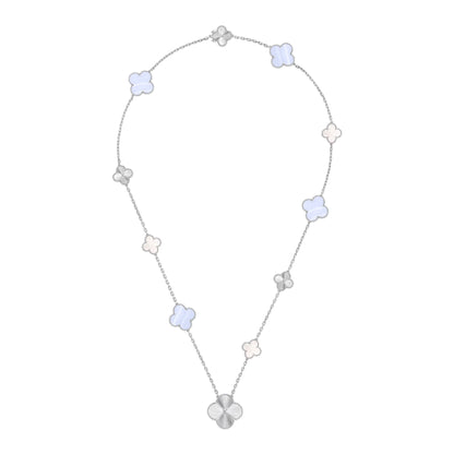 [CLOVER JEWELRY]DETACHABLE CLOVER 15(11+4) FLOWER SILVER NECKLACE SET