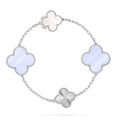 [CLOVER JEWELRY]DETACHABLE CLOVER 15(11+4) FLOWER SILVER NECKLACE SET