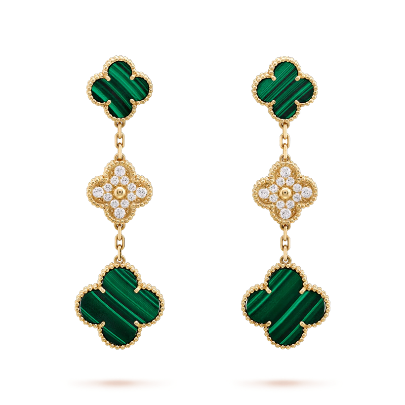 [CLOVER JEWELRY]CLOVER EARRINGS GOLD MALACHITE DIAMOND 3 MOTIF