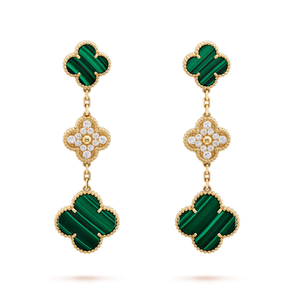 [CLOVER JEWELRY]CLOVER EARRINGS GOLD MALACHITE DIAMOND 3 MOTIF
