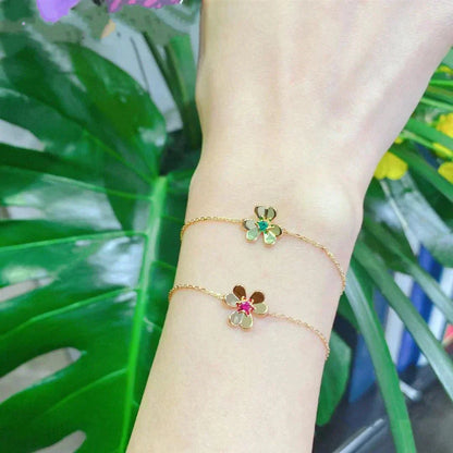 [Clover Jewelry]FRIVOLE GOLD FLOWER PINK MALACHITE BRACELET