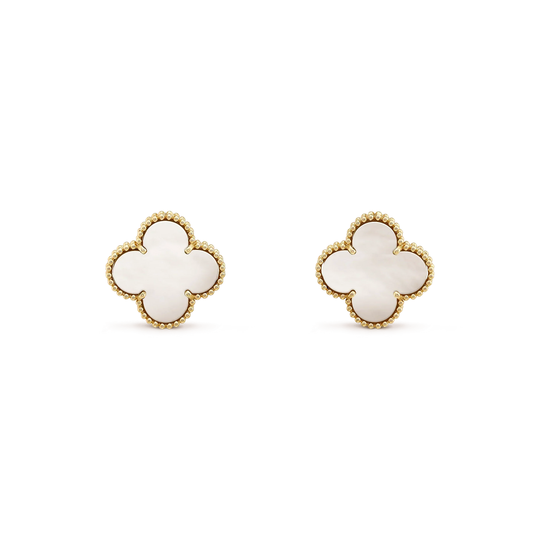 [Clover Jewelry]CLOVER MEDIUM 1 MOTIFS  WHITE MOP STUD EARRINGS