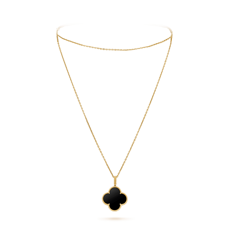 [CLOVER JEWELRY]CLOVER 25MM GOLD ONYX BIG CLOVER NECKLACE