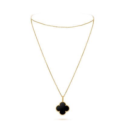 [CLOVER JEWELRY]CLOVER 25MM GOLD ONYX BIG CLOVER NECKLACE