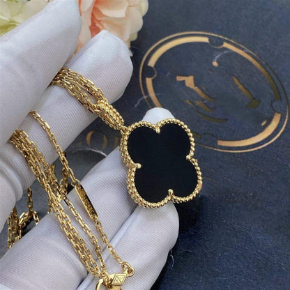 [CLOVER JEWELRY]CLOVER 25MM GOLD ONYX BIG CLOVER NECKLACE