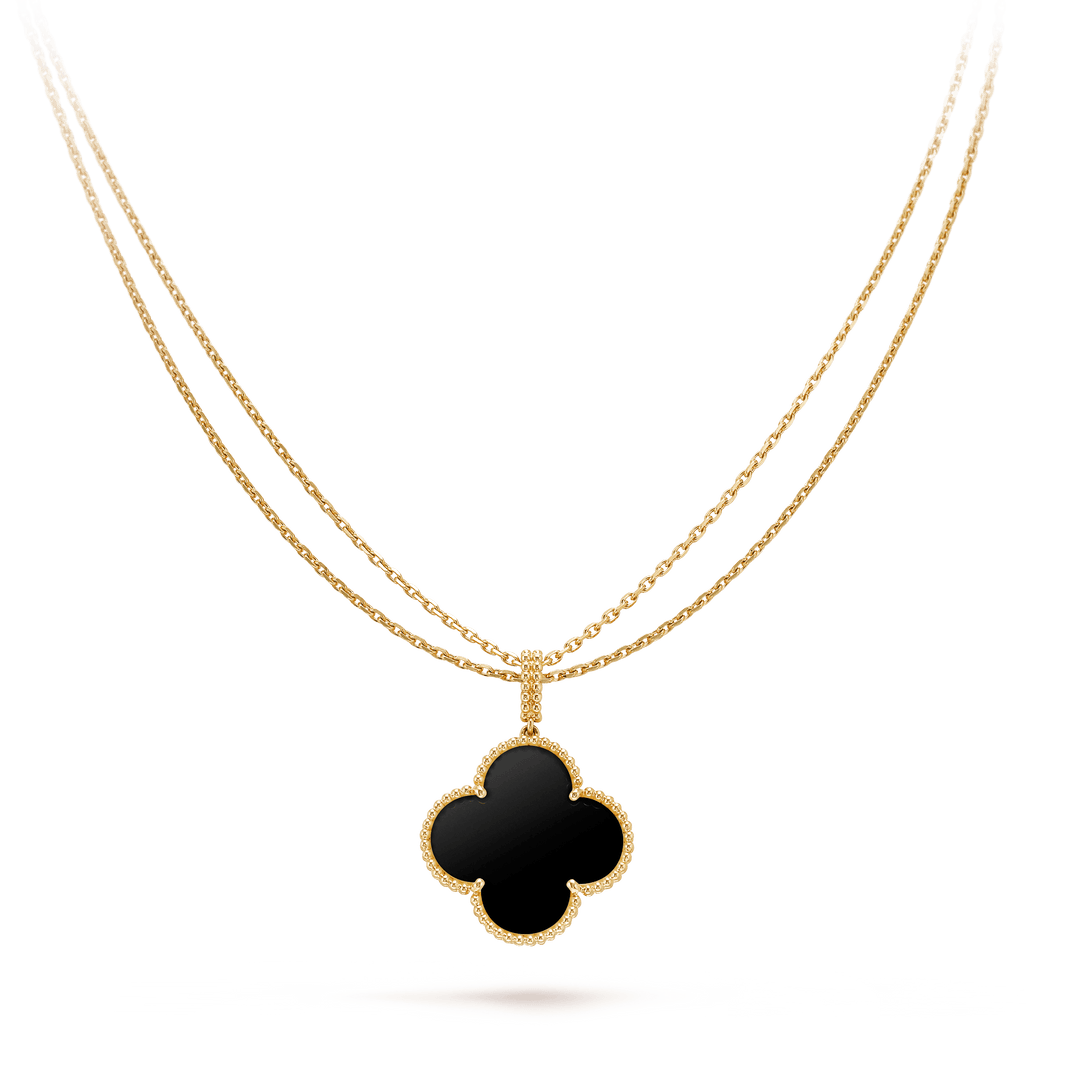 [CLOVER JEWELRY]CLOVER 25MM GOLD ONYX BIG CLOVER NECKLACE