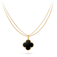 [CLOVER JEWELRY]CLOVER 25MM GOLD ONYX BIG CLOVER NECKLACE