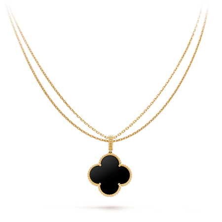 [CLOVER JEWELRY]CLOVER 25MM GOLD ONYX BIG CLOVER NECKLACE