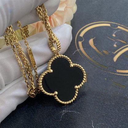 [CLOVER JEWELRY]CLOVER 25MM GOLD ONYX BIG CLOVER NECKLACE