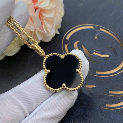 [CLOVER JEWELRY]CLOVER 25MM GOLD ONYX BIG CLOVER NECKLACE
