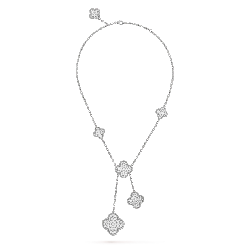[CLOVER JEWELRY]CLOVER 5 MOTIFS SILVER DIAMONDS NECKLACE