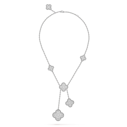 [CLOVER JEWELRY]CLOVER 5 MOTIFS SILVER DIAMONDS NECKLACE