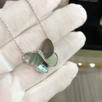 [CLOVER JEWELRY]LARGE BUTTERFLY SILVER PENDANT DIAMOND NECKLACE