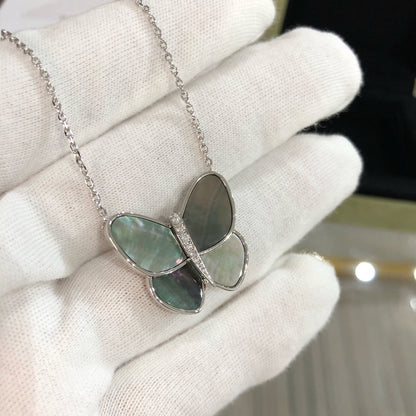 [CLOVER JEWELRY]LARGE BUTTERFLY SILVER PENDANT DIAMOND NECKLACE