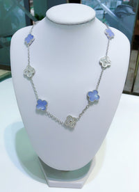 [CLOVER JEWELRY]CLOVER 10 MOTIFS CHALCEDONY DIAMONDS SILVER NECKLACE