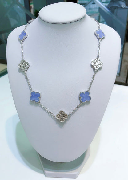 [CLOVER JEWELRY]CLOVER 10 MOTIFS CHALCEDONY DIAMONDS SILVER NECKLACE