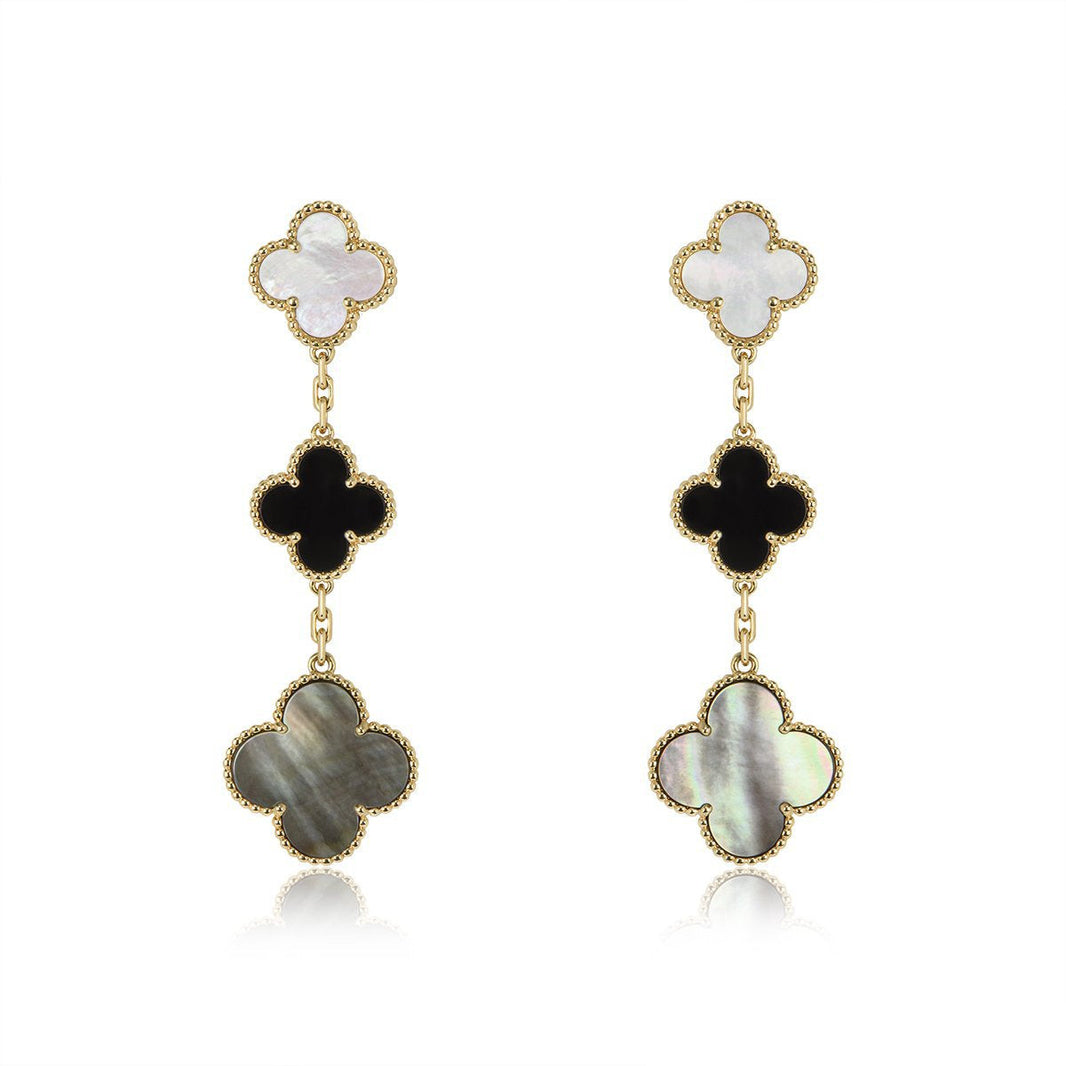[CLOVER JEWELRY]CLOVER EARRINGS GOLD ONYX MOP 3 MOTIF